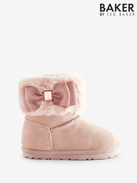 Baker by Ted Baker Girls Faux Fur Cuff Boot Slippers with Bow (541858) | 223 LEI