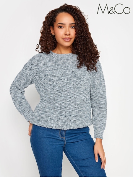 M&Co Blue & Cream Twisted Yarn Crew Neck Jumper (542432) | ₪171