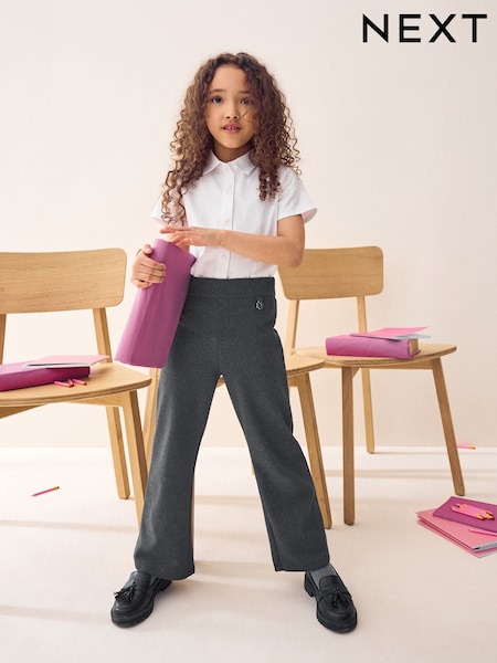 Charcoal Grey Regular Length Pull-On Cotton Rich Stretch Boot Cut School Trousers (3-16yrs) (542444) | AED51 - AED76