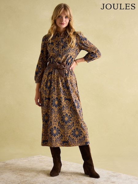 Joules Hazel Brown Floral Jersey Shirt Midi Dress (542814) | €86