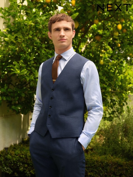 Blue Textured Wool Suit: Waistcoat (542898) | €63
