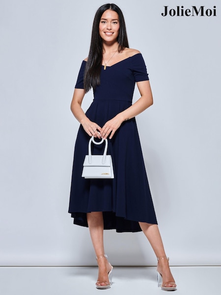 Bleumarin albastru - Rochie midi fit &Evazat lenora Jolie Moi (543208) | 271 LEI