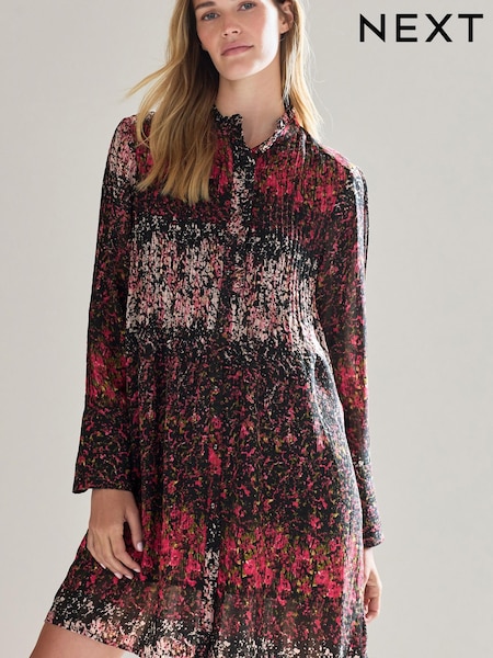 Черный/красный - Pintuck Long Sleeve Mini Dress (543973) | €18