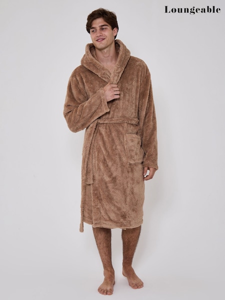 Marrón - Regular Loungeable Sherpa Hooded Dressing Gown
