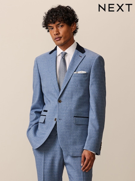 Light Blue Tailored Fit Check Suit Jacket (544183) | €19