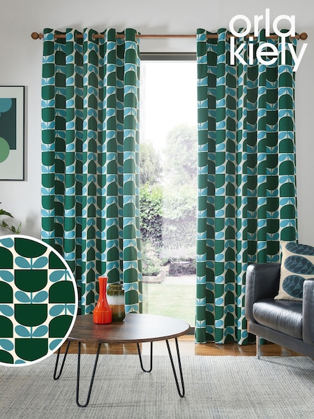 Orla Kiely Green Block Stem Eyelet Curtains (544414) | €79 - €224
