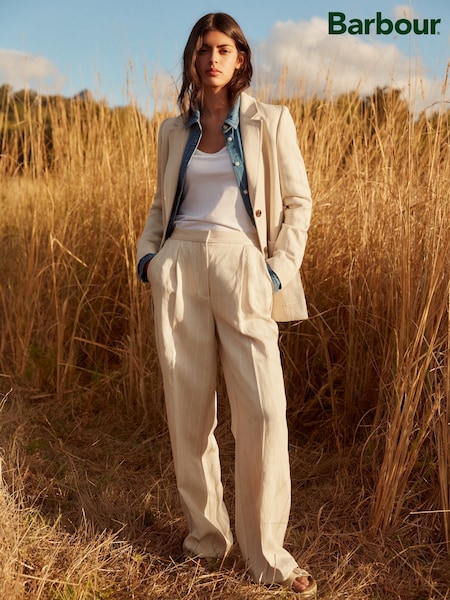 Barbour® Beige Straight Fit Celeste Linen Blend Tailored Trousers (544684) | €83