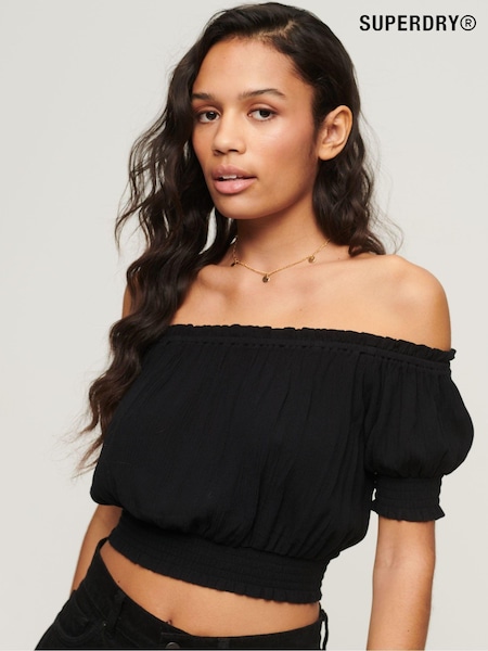 Negru - Bustieră încrețită Mânecă scurtă Superdry (544856) | 120 LEI