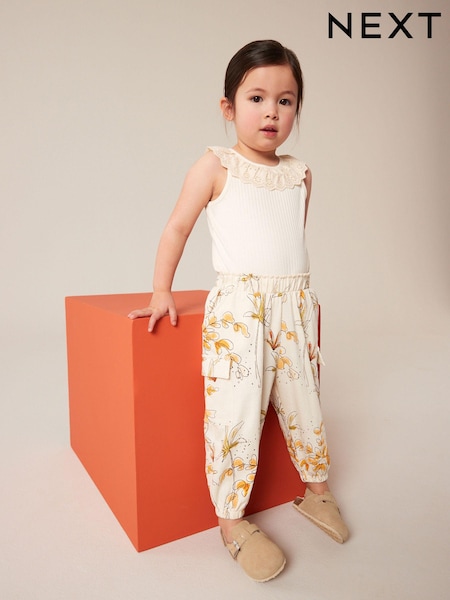 Ecru White Flower Cargo Trousers (3mths-7yrs) (545306) | AED32 - AED39