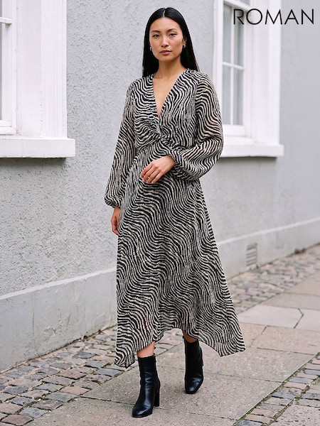 črna - Roman Animal Twist Front Dress