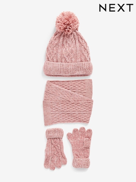 Chenille Pink - Knitted Gloves Hats and Scarf Set (3-16yrs) (545491) | 18 € - 19 €