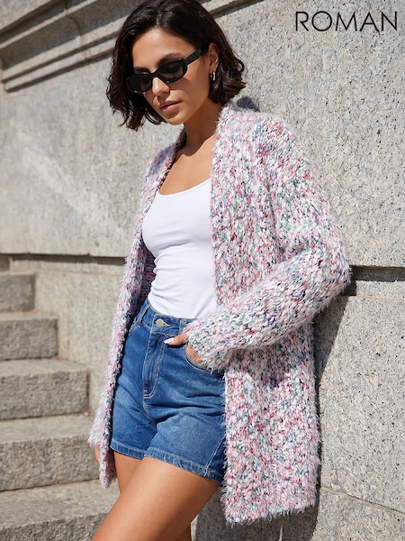 Red - Roman Fluffy Nep Longline Cardigan