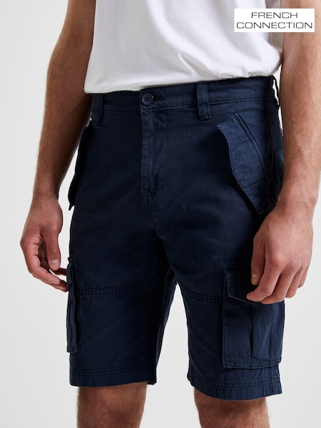 French Connection Blue Ripstop 100% Cotton Cargo Shorts (545620) | ₪201