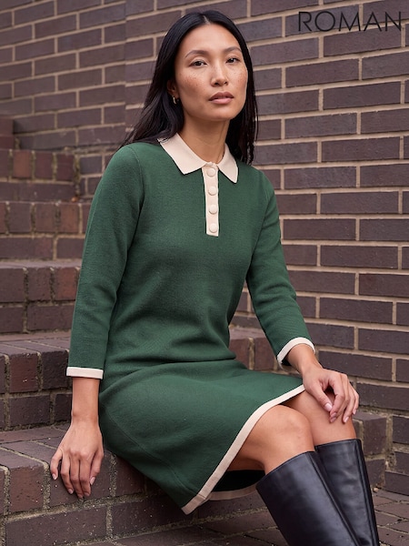 Yaşıl - Roman Düyməli Trikotaj Dress