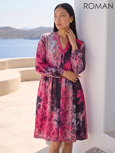 Қызғылт - Roman Animal Shirt Dress