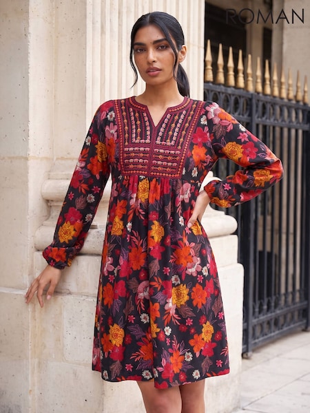 Orange - Roman Embroidery Panel Dress