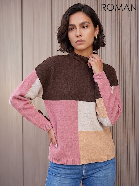 Brown - Roman Colour Block Jumper