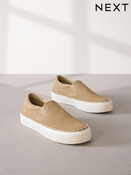 Camel Brown Signature Leather Rand Stitch Detail Slip-On Trainers (546062) | €23.50
