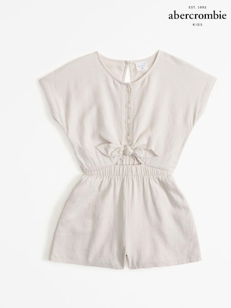 Abercrombie & Fitch Cream Tie Front Short Sleeve Linen Playsuit (546063) | € 27