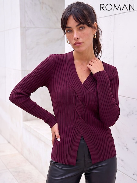 Red - Roman Cable Rib Knit Jumper