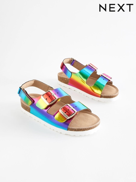 Multicolour Rainbow Leather Standard Fit (F) Two Strap Corkbed Sandals (546444) | AED48 - AED66