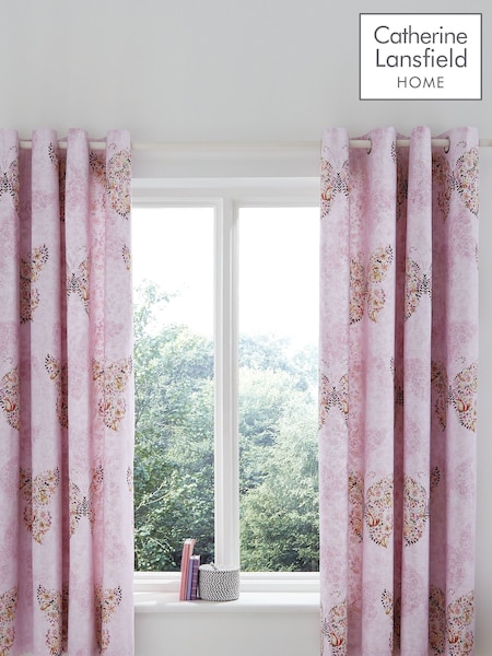 Catherine Lansfield Pink Enchanted Butterfly Reversible Lined Eyelet Curtains (546536) | R$ 495