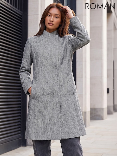Black - Roman Funnel Neck Coat