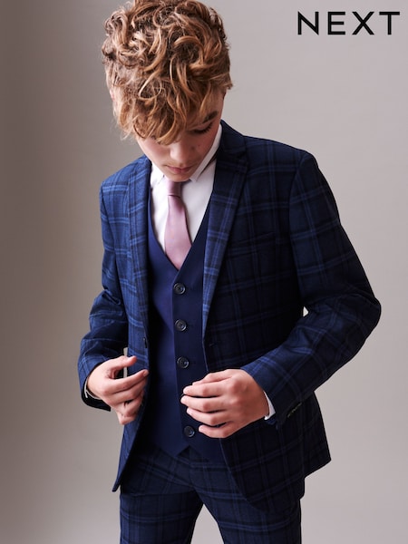 Navy Blue Skinny Fit Navy Blue Check Suit Jacket (12mths-16yrs) (546804) | €64 - €84