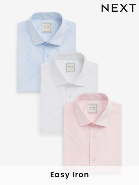 White/Blue/Pink Slim Fit Easy Care Short Sleeve Smart Shirts 3 Pack (546830) | 119 QAR