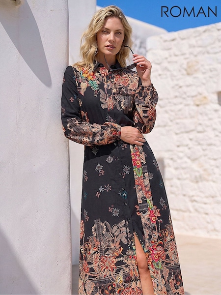 Orange - Roman Floral Border Dress