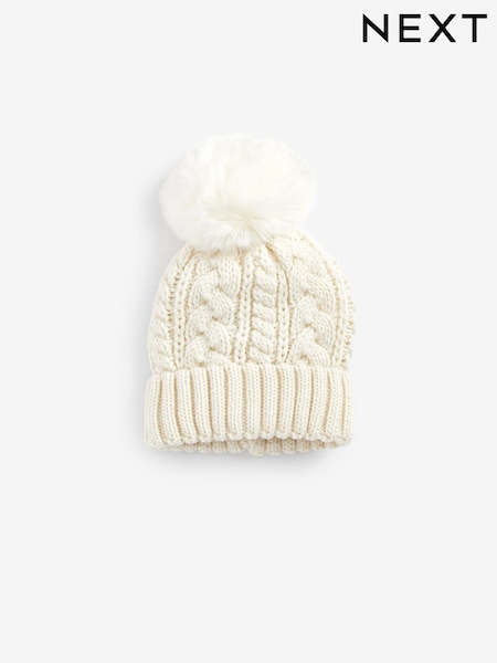 White Cable Knit Pom Pom Beanie Hat (3mths-16yrs) (546958) | €4 - €8