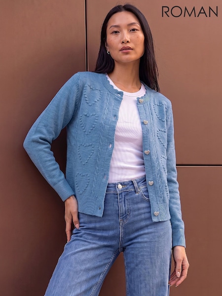 Blue - Roman Heart Detail Cardigan