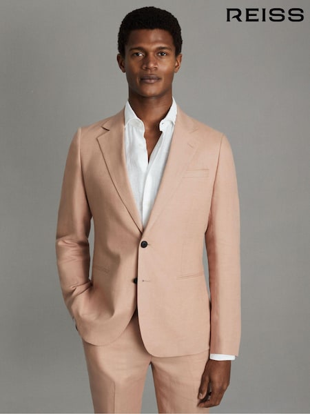 Reiss Pink Kin Single-Breasted Linen Suit Blazer Slim Fit (547008) | €195