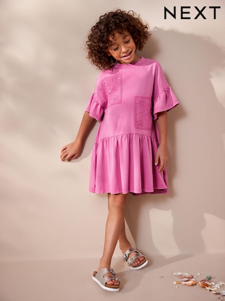 Pink Crochet Embellished Short Sleeve Jersey Dress (3-16yrs) (547051) | €12 - €16