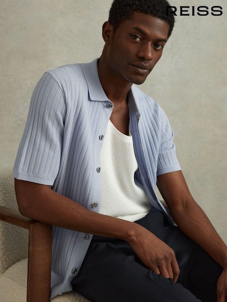 Reiss Soft Blue Murray Textured Knitted Shirt (547315) | €167