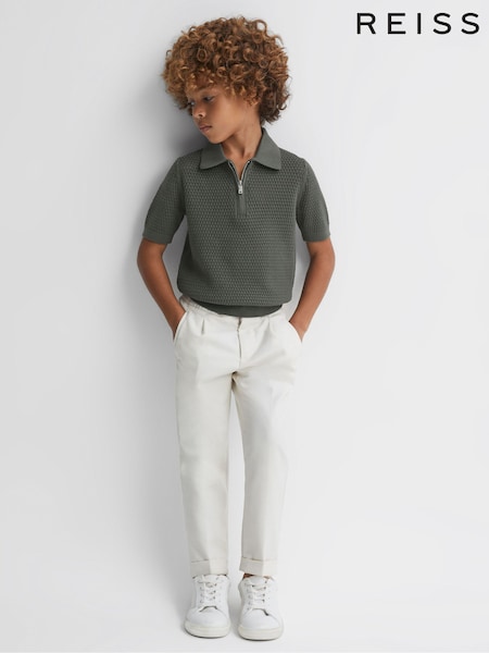 Reiss Dark Sage Burnham Senior Textured Half-Zip Polo T-Shirt (547522) | €30