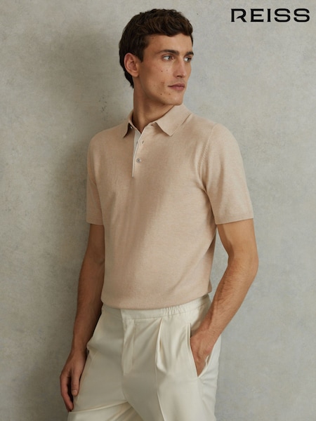 Reiss Camel Finch Cotton Blend Contrast Polo Shirt (547570) | AED562
