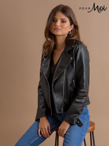 Musta - Pour Moi Michelle Vegan Leather Fuller Bust Biker Jacket (547689) | €93