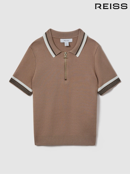 Reiss Warm Taupe Chelsea 9-13 yrs Half-Zip Polo Shirt (547854) | AED302