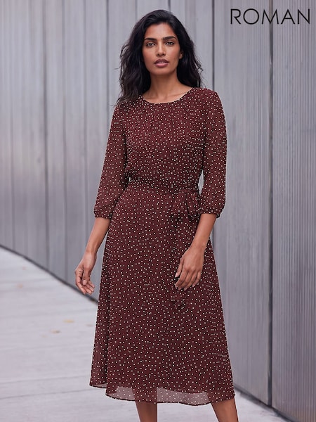 Purple - Roman Spot Fit And Flare Dress