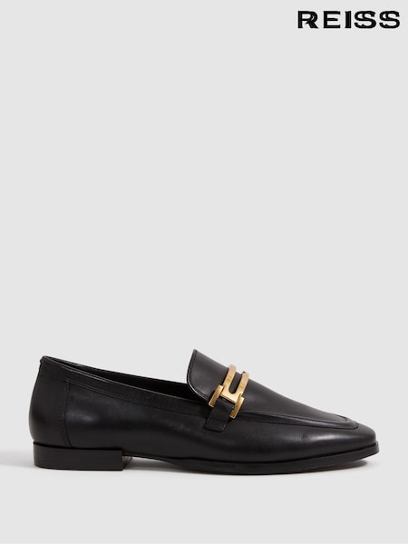 Reiss Black Angela Leather Rounded Loafers (547989) | €241