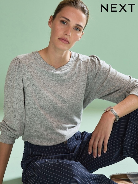 Grey Cosy Lightweight Soft Touch Sleeve Detail Crew Neck Jumper (548065) | AED40