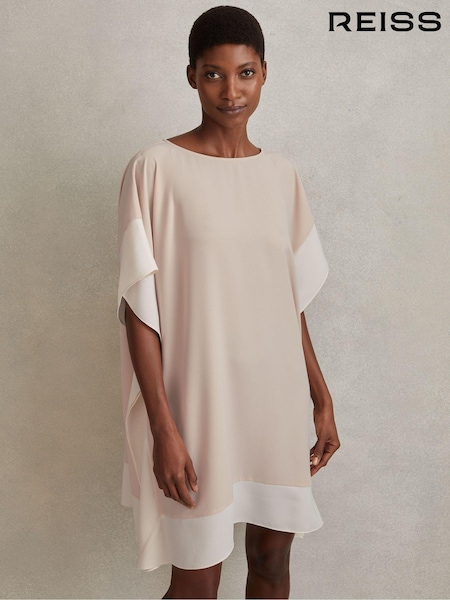 Vaalea beige/Valkoinen - Reiss Alani Colourblock Side Drape Tunic (548088) | €202