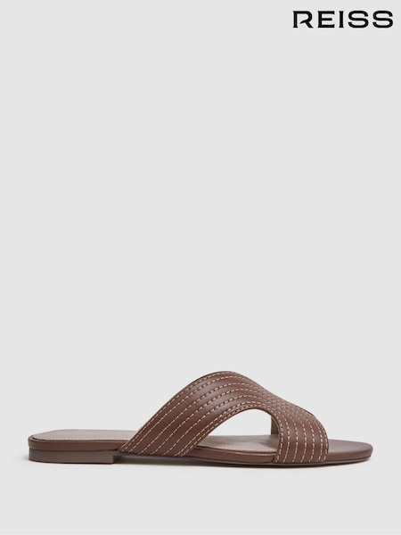 Светло-коричневый - Reiss Rose Leather Slip-On Sandals (548259) | €210