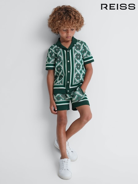 Green Multi - Reiss Jack Knitted Elasticated Waistband Shorts