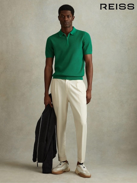 Verde brillante - Reiss Burnham Cotton Blend Textured Half Zip Polo Shirt (548444) | 140 €