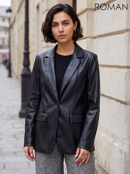 Crno - Roman Single Breasted Pu Blazer