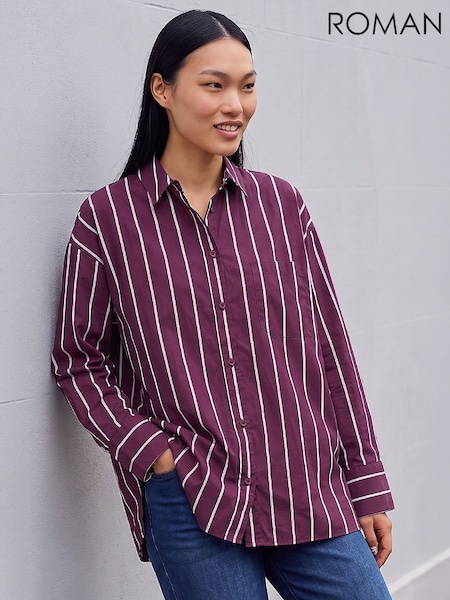 Purple - Roman Stripe Oversized Shirt