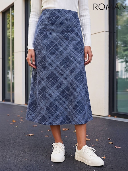 Blue - Roman Shadow Check Skirt