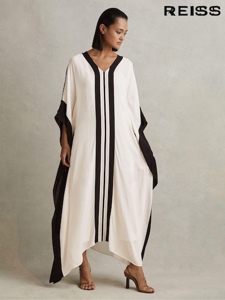 Reiss Cream/Black Emersyn Colourblock Draped Maxi Dress (548681) | CA$679